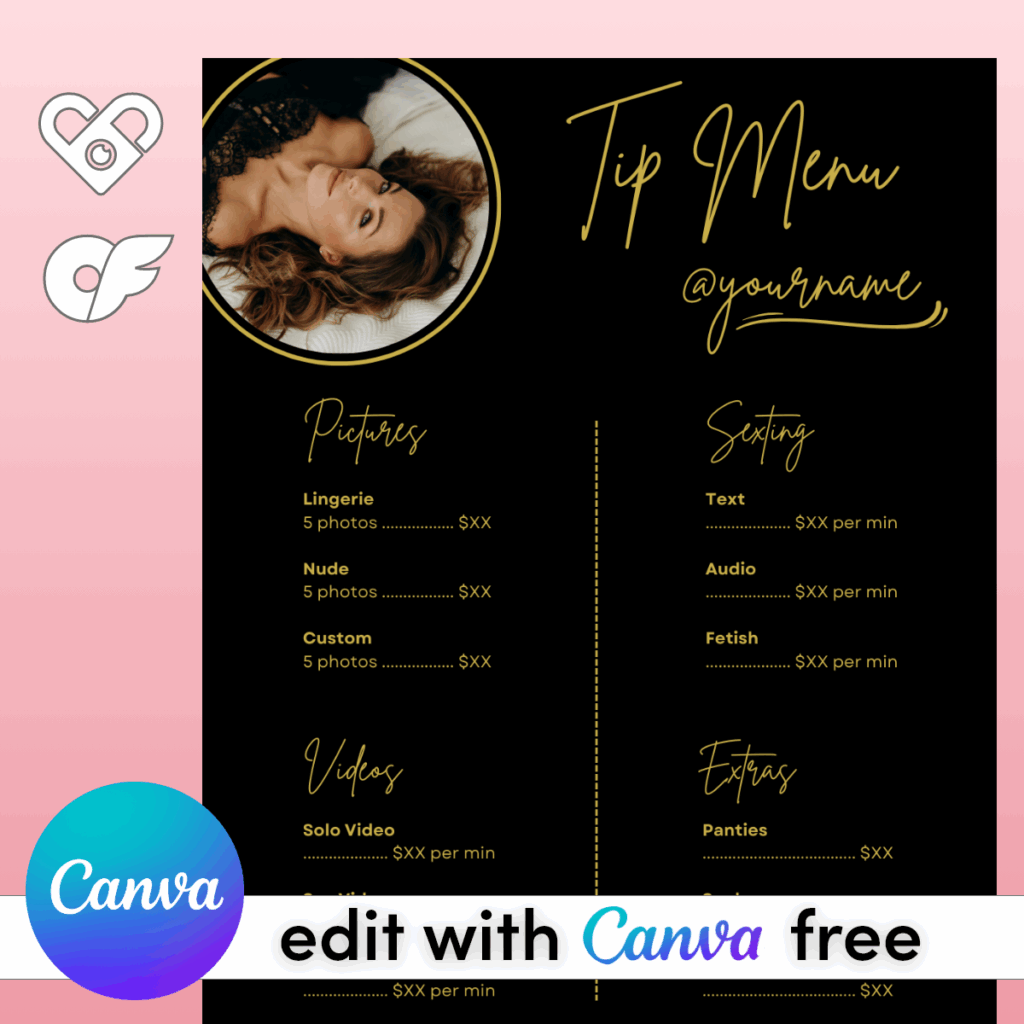 minimalist onlyfans tip menu template in black and gold