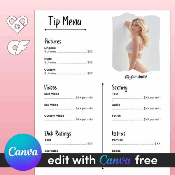 DIY Minimalist OnlyFans Tip Menu Template Black & White