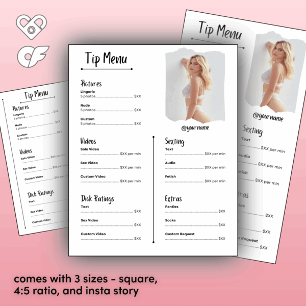 DIY Minimalist OnlyFans Tip Menu Template Black & White - Image 4