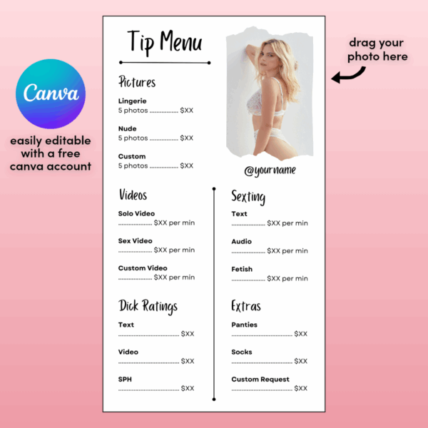 DIY Minimalist OnlyFans Tip Menu Template Black & White - Image 2